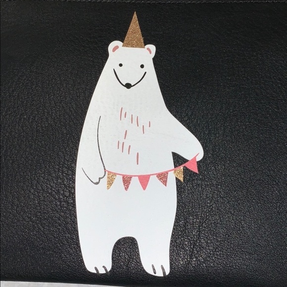 LC LAUREN CONRAD Polar Bear Wristlet Bag Pouch Makeup Clutch Travel Black - Picture 4 of 7